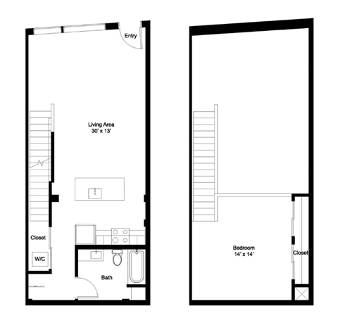 Floor plan for 1 bed, 1 bath, 978 sqft